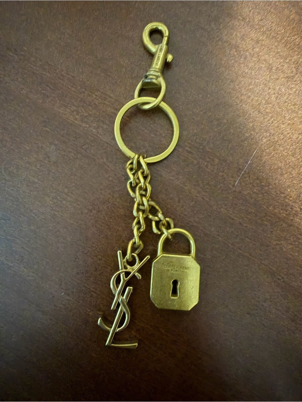 Saint Laurent Gold-tone YSL Monogram Keyring with Padlock Charm